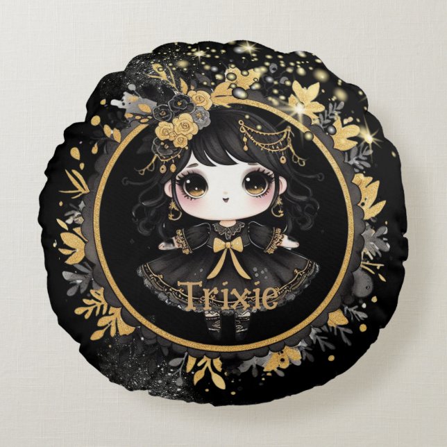 Anime Girls Goth Cute Custom Decor Gift Kawaii Round Cushion (Front)