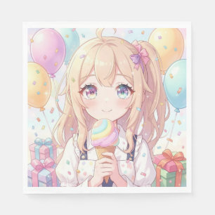 Anime Girl's Ice Cream Birthday Party Napkin