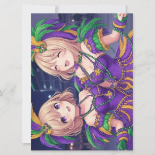 Anime Girls Mardi Gras  Holiday Card