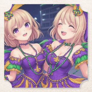 Anime Girls Mardi Gras Paper Coaster