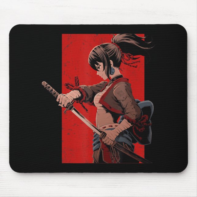 Anime Girls Teens Samurai Waifu Japanese Otaku Kaw Mouse Mat (Front)