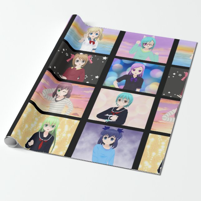 Anime Girls Wrapping Paper (Unrolled)