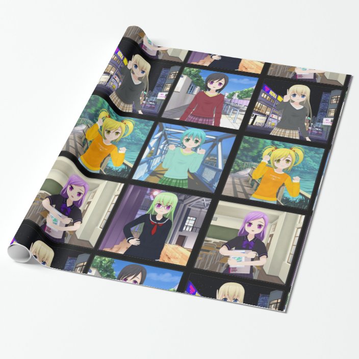 Anime girls wrapping paper Zazzle.co.uk