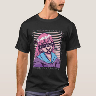 Anime Glitch Japanese Letters L Anime Girl Graphic T-Shirt