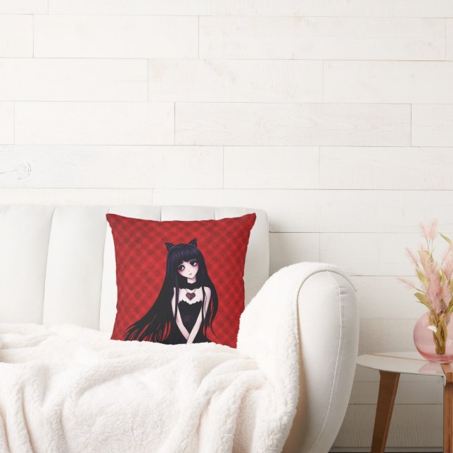 Anime Goth Girl on Red Cushion (Couch)