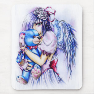 Anime Gothic Pink Angel Girl With Teddy Mouse Mat