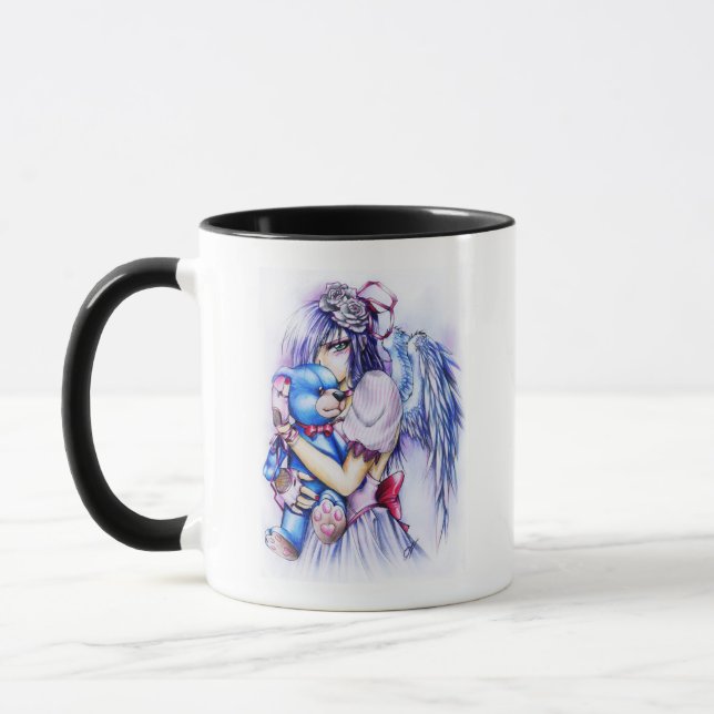 Anime Gothic Pink Angel Girl With Teddy Mug (Left)