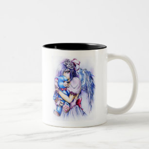 Anime Gothic Pink Angel Girl With Teddy Two-Tone Coffee Mug