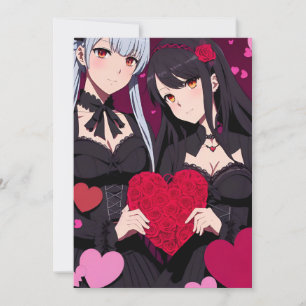 Anime Gothic Valentine's Red Hearts Holiday Card