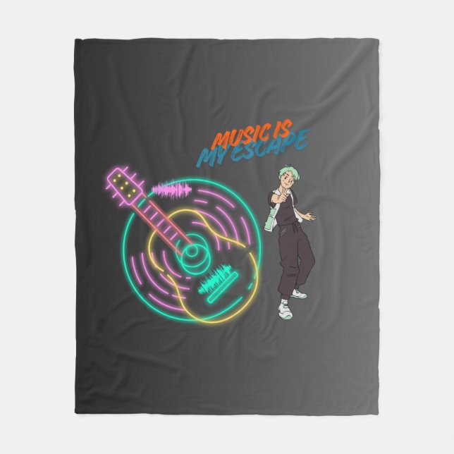 Anime Guitar Vibes Blanket – Music Lover Cozy Art  (Front)