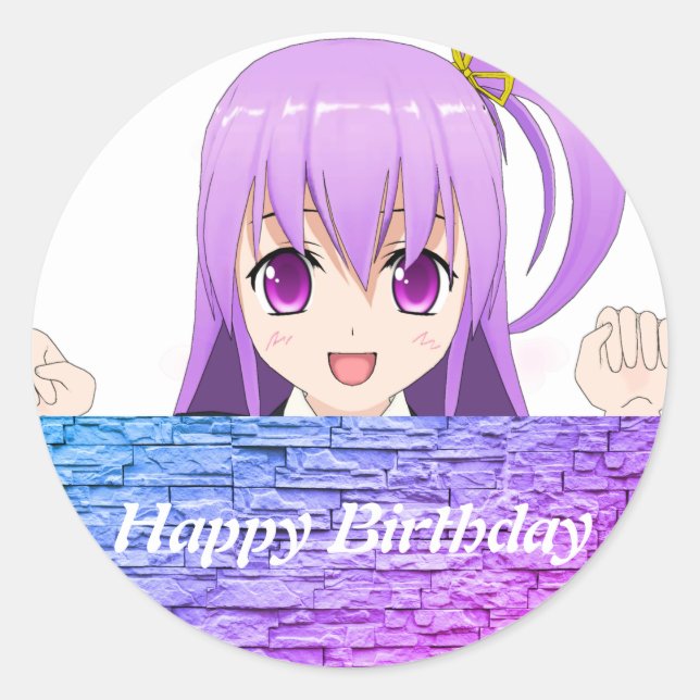 Anime Happy birthday adorable japanese Classic Round Sticker (Front)