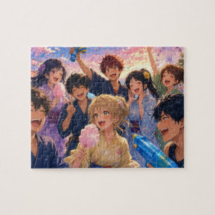 Anime having fun jigsaw puzzle