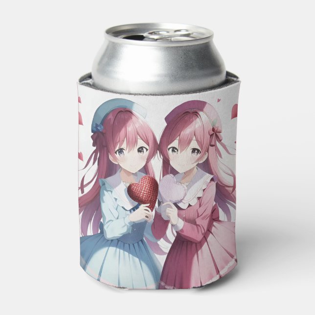 Anime hearts Valentine's  Can Cooler (Can Front)