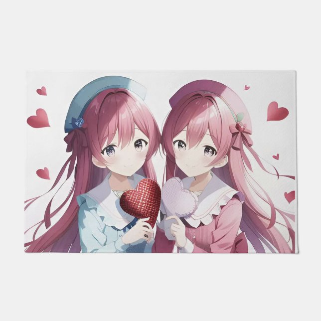 Anime hearts Valentine's Day  Doormat (Front)