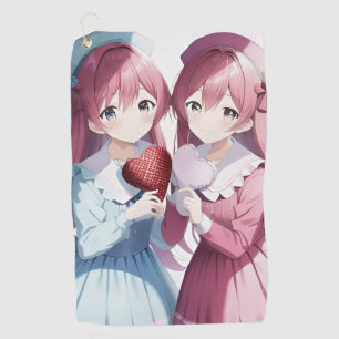 Anime hearts Valentine's Day Golf Towel