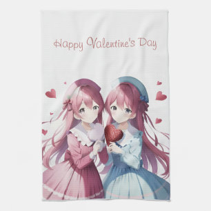 Anime hearts Valentine's Day  Kitchen Towel