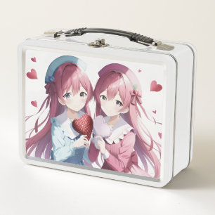 Anime hearts Valentine's Day Metal Lunch Box