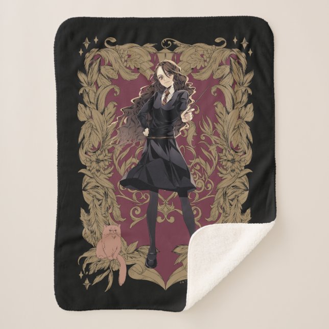 Anime Hermione Granger Ornate Frame Sherpa Blanket (Front)