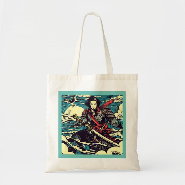 Anime Hero 4 - Japanese Woodcut Tote Bag (Front)