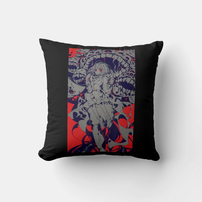 Anime Horror Aesthetic Scary Creepy Girl Japanese  Cushion (Front)