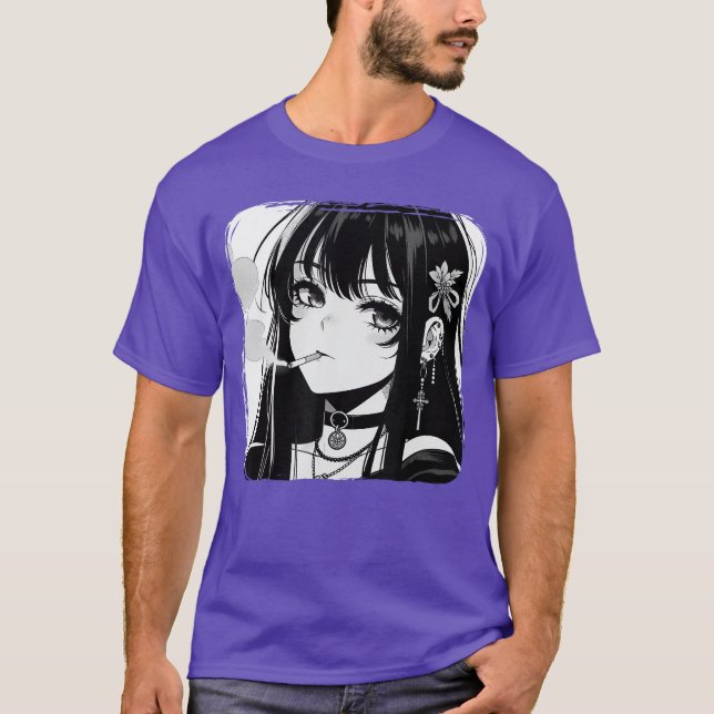 Anime Horror Girl Aesthetic Grunge Waifu Japanese  T-Shirt (Front)