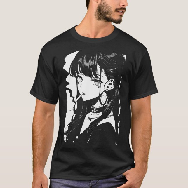 Anime Horror Girl Aesthetic Soft Grunge Waifu Japa T-Shirt (Front)