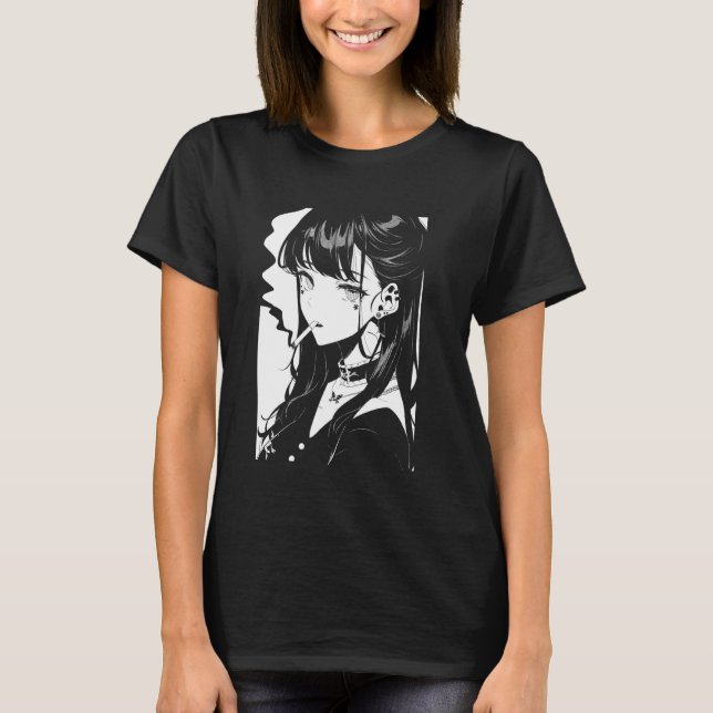 Anime Horror Girl Aesthetic Soft Grunge Waifu Japa T-Shirt (Front)