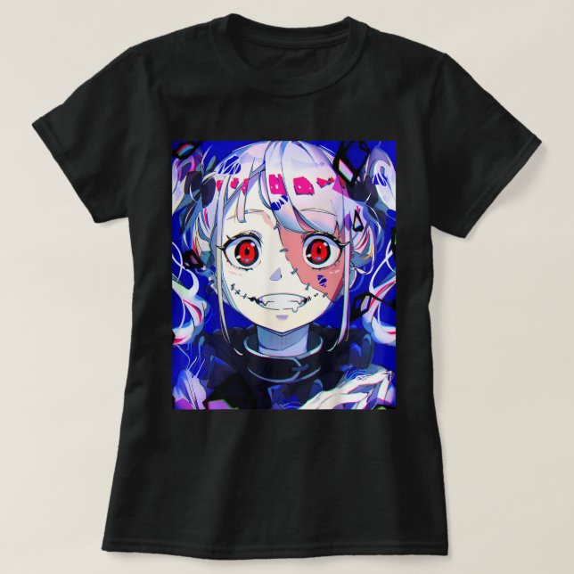 Anime Horror Girl Kawaii Waifu Aesthetic Japanese  T-Shirt (Design Front)