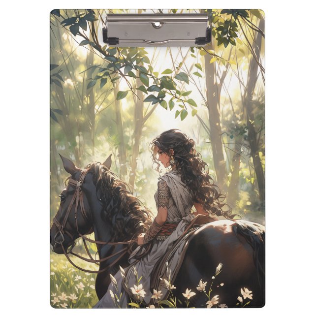 Anime horseback ride in the woods clipboard (Front)