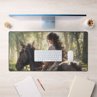Anime horseback ride in the woods desk mat