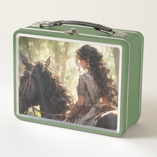 Anime horseback ride in the woods metal lunch box (Front)