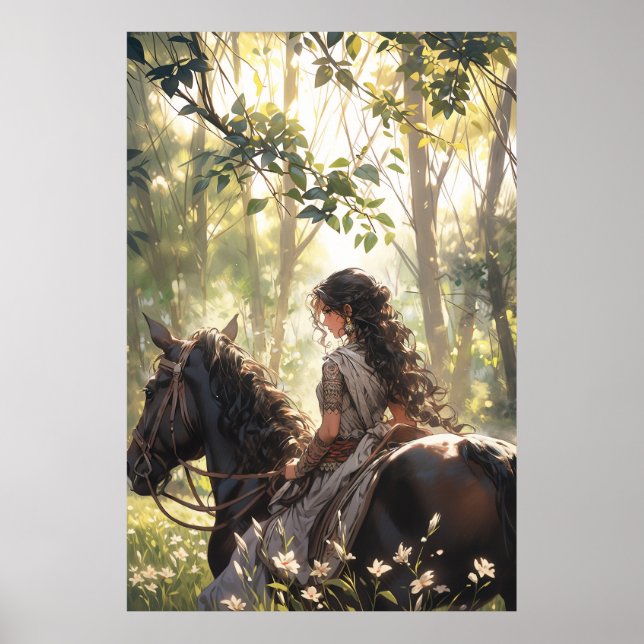 Anime horseback ride in the woods - Ultra tall Poster (Front)