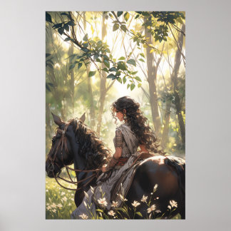 Anime horseback ride in the woods - Ultra tall Poster