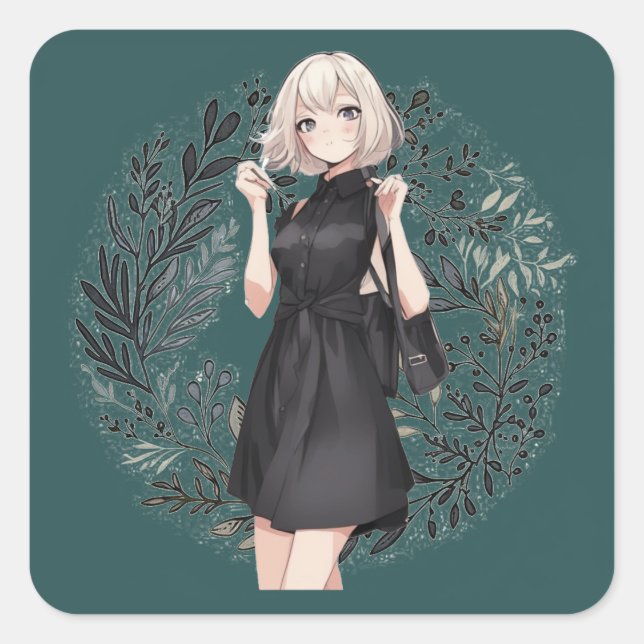 Anime-Inspired Elegance Little Black Dress Sticker (Front)