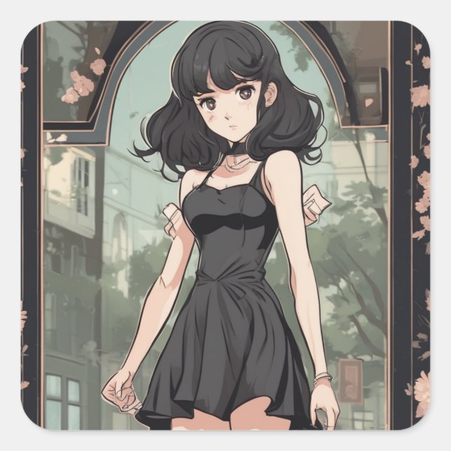 Anime-Inspired Little Black Dress Sticker - Artist (Front)