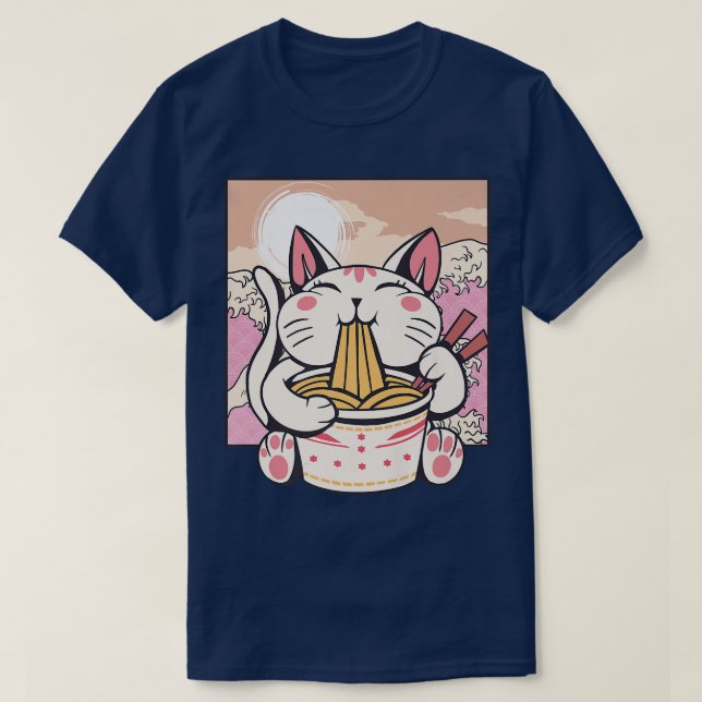 Anime Japanese Ramen Cat Kawaii Cute Korean Manga  T-Shirt (Design Front)