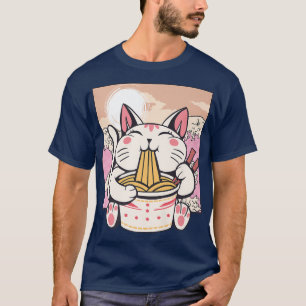 Anime Japanese Ramen Cat Kawaii Cute Korean Manga  T-Shirt