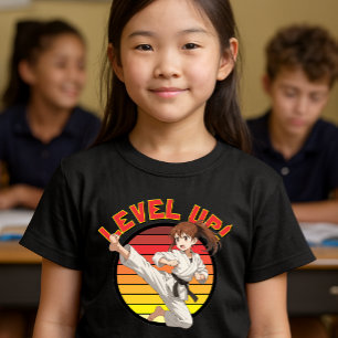 Anime Karate Girl On Retro Sunset Template Tri-Blend Shirt