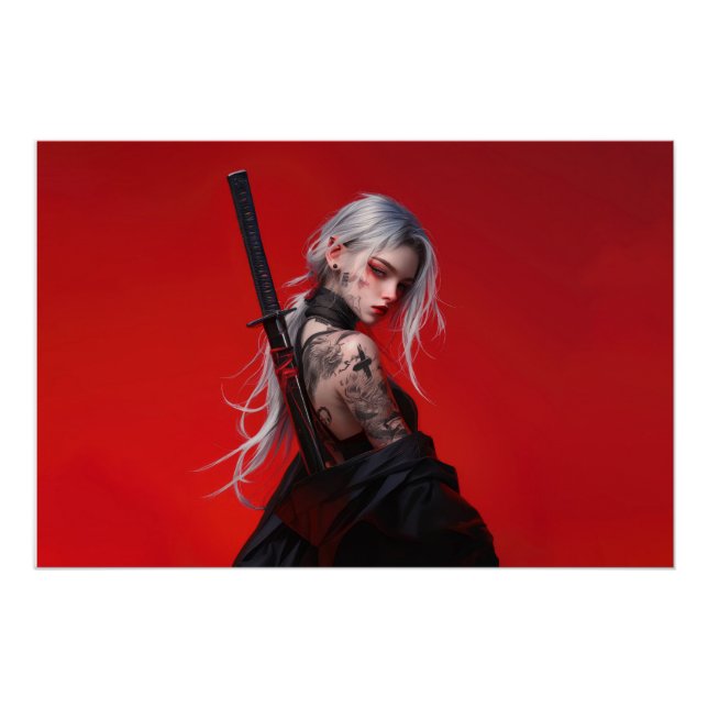 Anime Katana Warrior Glossy Poster (Front)