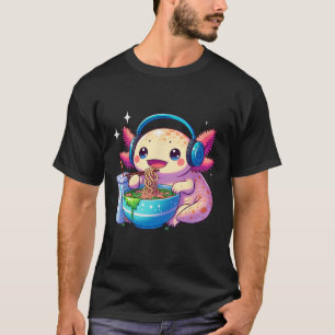 Anime Kawaii Axolotl Eating Ramen Noodles Kids Tee