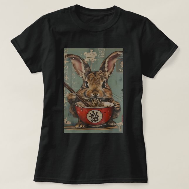 Anime Kawaii Bunny Eating Ra Noodles Rabbit T-Shirt (Design Front)