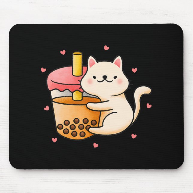 Anime Kawaii Cat Boba Bubble Tea Anime Merch Gifts Mouse Mat (Front)