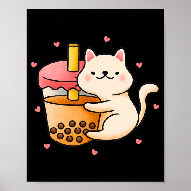 Anime Kawaii Cat Boba Bubble Tea Anime Merch Gifts Poster (Front)