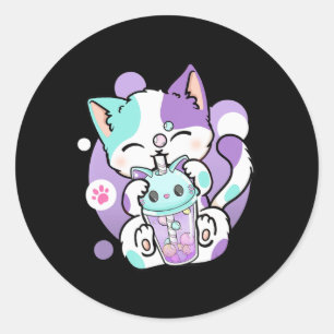 Anime Kawaii Cat Boba Bubble Tea Neko Boba Tea Cat Classic Round Sticker