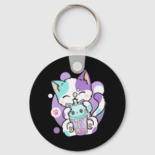 Anime Kawaii Cat Boba Bubble Tea Neko Boba Tea Cat Key Ring