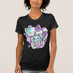 Anime Kawaii Cat Boba Bubble Tea Neko Boba Tea Cat T-Shirt