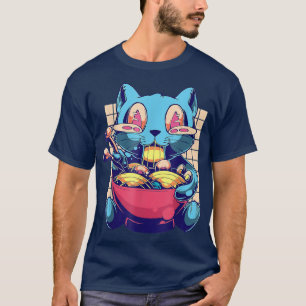 Anime Kawaii Cat Eat Ramen Japanese T-Shirt
