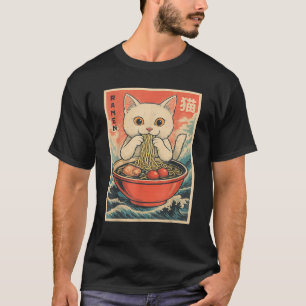 Anime Kawaii Cat Eating Ramen Noodles Gifts Men Wo T-Shirt