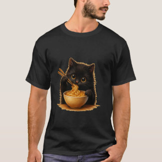 Anime Kawaii Cat Eating Ramen Noodles Kids Teen Gi T-Shirt