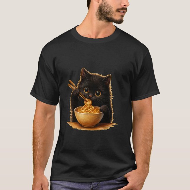 Anime Kawaii Cat Eating Ramen Noodles Kids Teen Gi T-Shirt (Front)